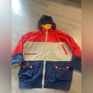 Avon Red Gray and Navy Hooded Colorblock Raincoat